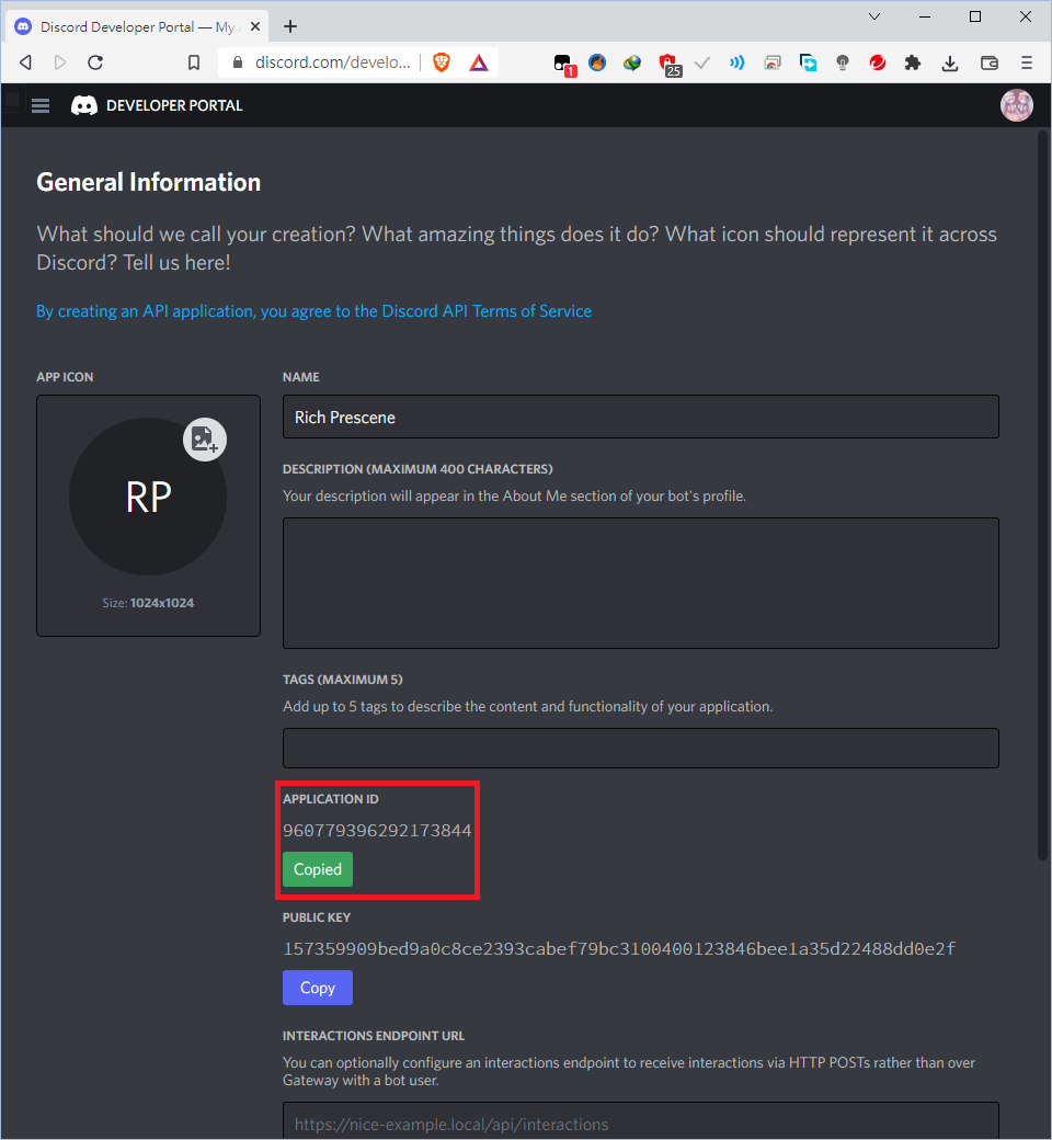 Copy Discord Application ID